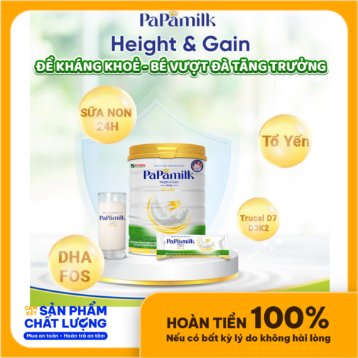 Sữa tăng cân và chiều cao cho trẻ PaPamilk Heigth & Gain chứa Tổ Yến - Lon 830gr